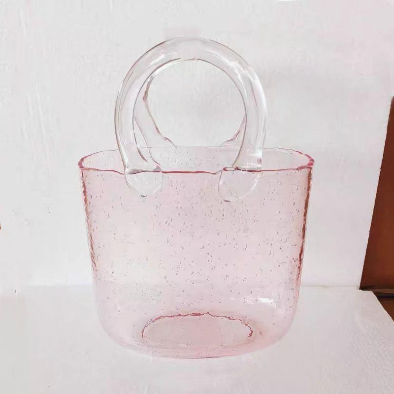 Creative Basket Glass Vase Table Decor Pink bag