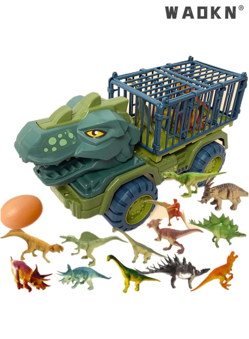 Dinosaur Truck Toys With 15 Dinosaur Toys Playset Figures,Toy Trucks for Boys,Large Dinosaur Carrier Truck, Dinosaur Toys, Friction Powered Cars, Dino Car Playset Toys for Kids Boys Grils