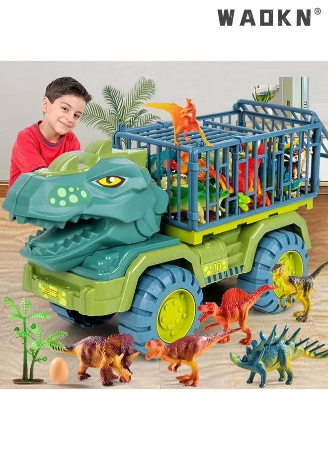Dinosaur Truck Toys With 15 Dinosaur Toys Playset Figures,Toy Trucks for Boys,Large Dinosaur Carrier Truck, Dinosaur Toys, Friction Powered Cars, Dino Car Playset Toys for Kids Boys Grils