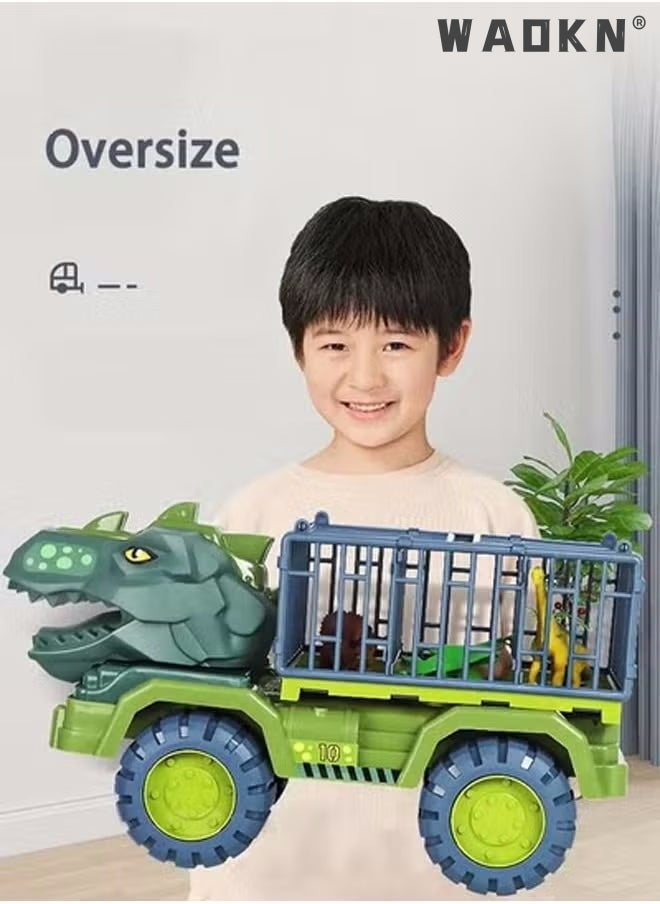 Dinosaur Truck Toys With 15 Dinosaur Toys Playset Figures,Toy Trucks for Boys,Large Dinosaur Carrier Truck, Dinosaur Toys, Friction Powered Cars, Dino Car Playset Toys for Kids Boys Grils