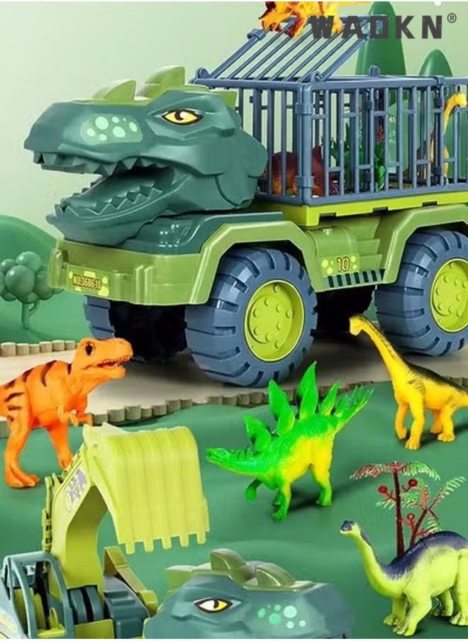 Dinosaur Truck Toys With 15 Dinosaur Toys Playset Figures,Toy Trucks for Boys,Large Dinosaur Carrier Truck, Dinosaur Toys, Friction Powered Cars, Dino Car Playset Toys for Kids Boys Grils