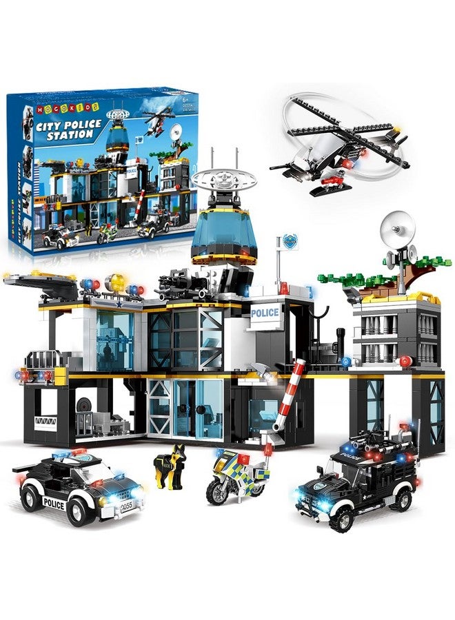 City Police Station Building Set - 1261 Pcs Police Building Blocks Toys With Helicopter Motorcycle And 2 Cars, Stem Police Construction Playset For Kids Boys Girls Aged 8 9 10 11 12+