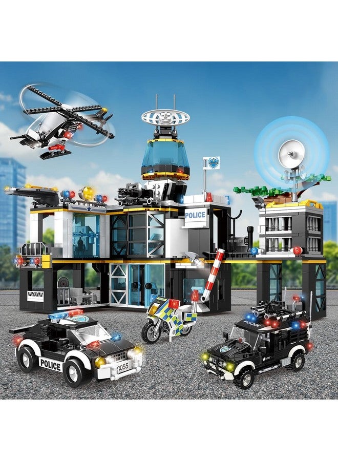 City Police Station Building Set - 1261 Pcs Police Building Blocks Toys With Helicopter Motorcycle And 2 Cars, Stem Police Construction Playset For Kids Boys Girls Aged 8 9 10 11 12+