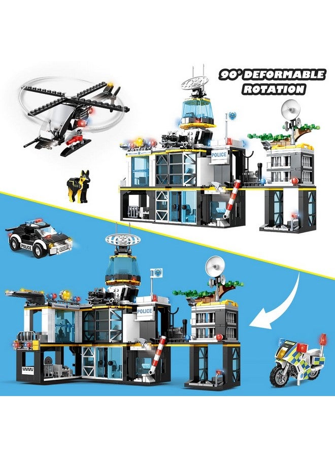 City Police Station Building Set - 1261 Pcs Police Building Blocks Toys With Helicopter Motorcycle And 2 Cars, Stem Police Construction Playset For Kids Boys Girls Aged 8 9 10 11 12+