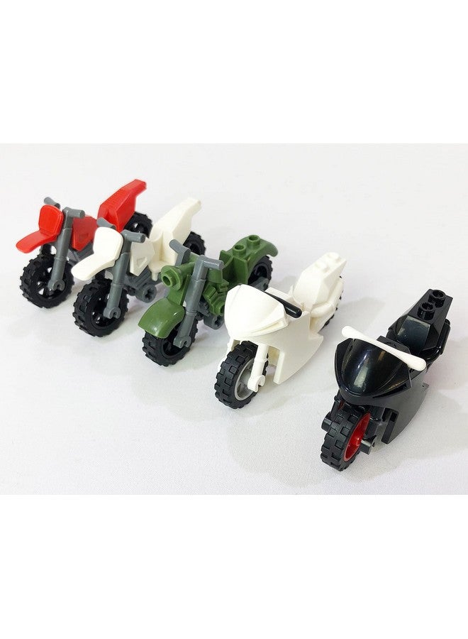 Toy Motorcycle Dirt Bike And Bicycle Big Bundle For Lego Minifigures 5 Motor Bike Motorcycle And 3 Bikes Kids Ages 6 + Fits Major Brands' Minifigure 8 Piece Mini Figures Not Included