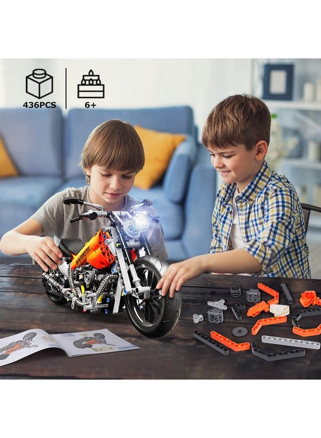 Motorcycle Building Block Set 436 Pcs Collectible Motorcycle Display Model Stem Tech Motorbike Toy Collection Brick Kit Birthday Gift For Adults Kids Boys Ages 6 7 8 9 10 11 12+ Years Old