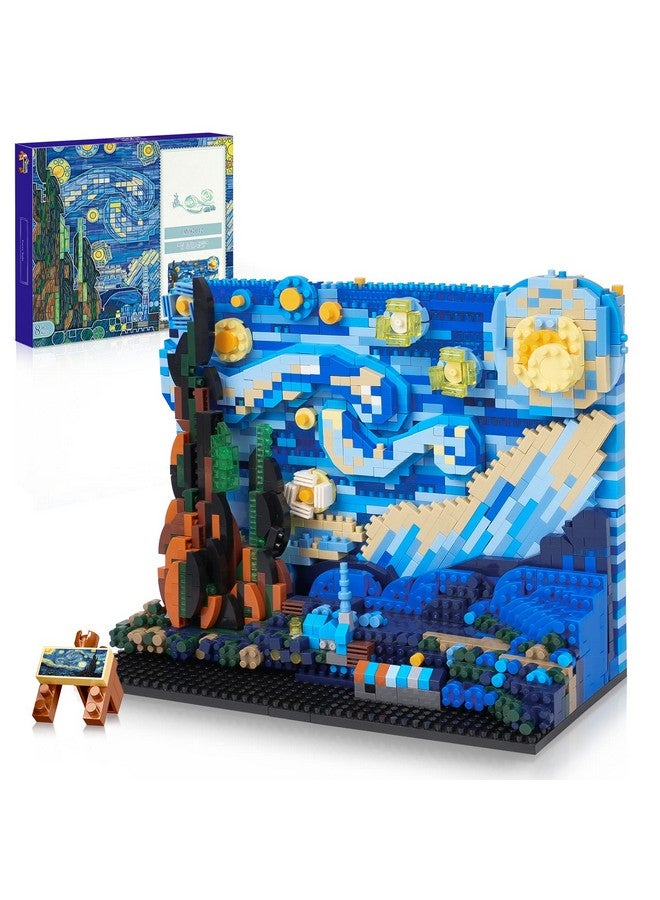 The Starry Night Building Kit Vincent Van Gogh Micro Building Blocks Sets Mini Construction Model Diy Art Projects For Home Decor Display Ideas Painting Set Gift For Adults 1851Pcs