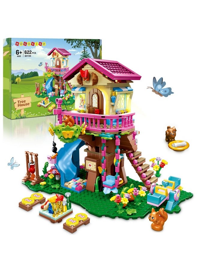 Tree House Building Set With Led Light - 622Pcs Treehouse Building Blocks Toys, Forest Up House Building Kit With Slide, Birthday Gifts For Kids Girls Boys Age 6 7 8 9 10 11 12+