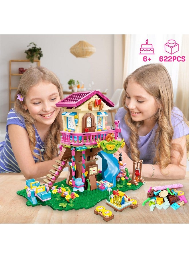 Tree House Building Set With Led Light - 622Pcs Treehouse Building Blocks Toys, Forest Up House Building Kit With Slide, Birthday Gifts For Kids Girls Boys Age 6 7 8 9 10 11 12+