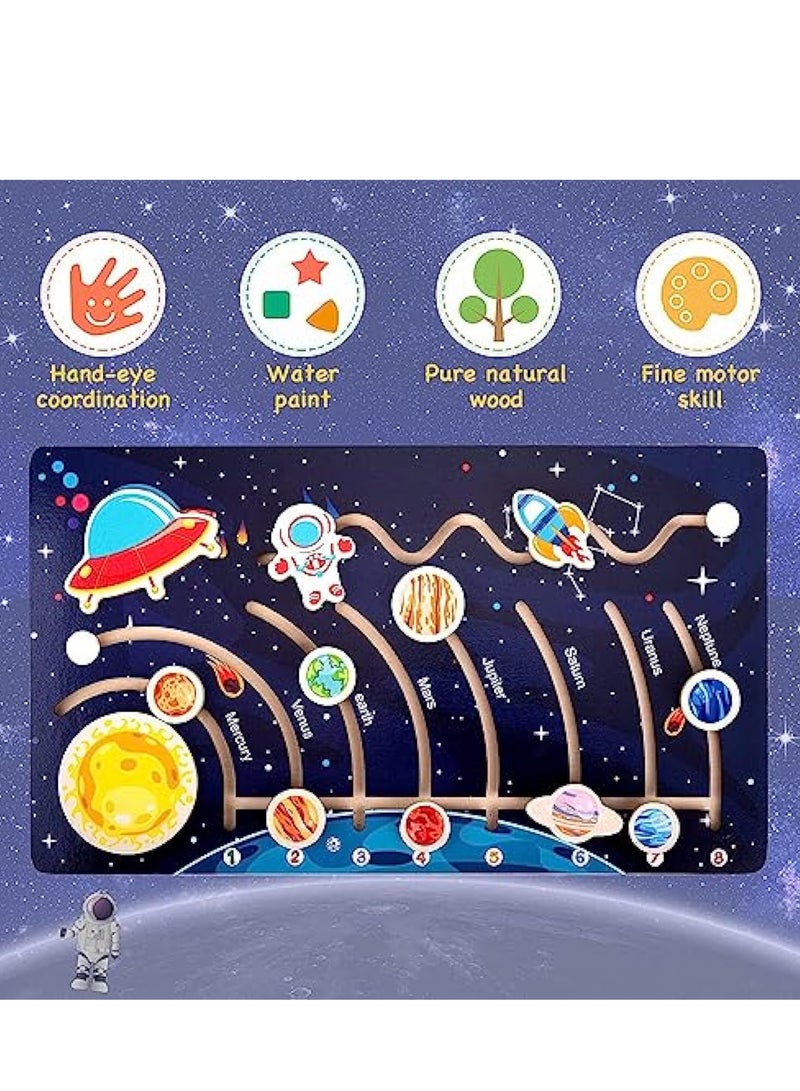 Wooden Solar System Puzzles for Kids, Toddlers Planet Outer Space Toys Preschool Learning Activities Montessori Educational Toys Space Busy Board Gifts for Boys Girls