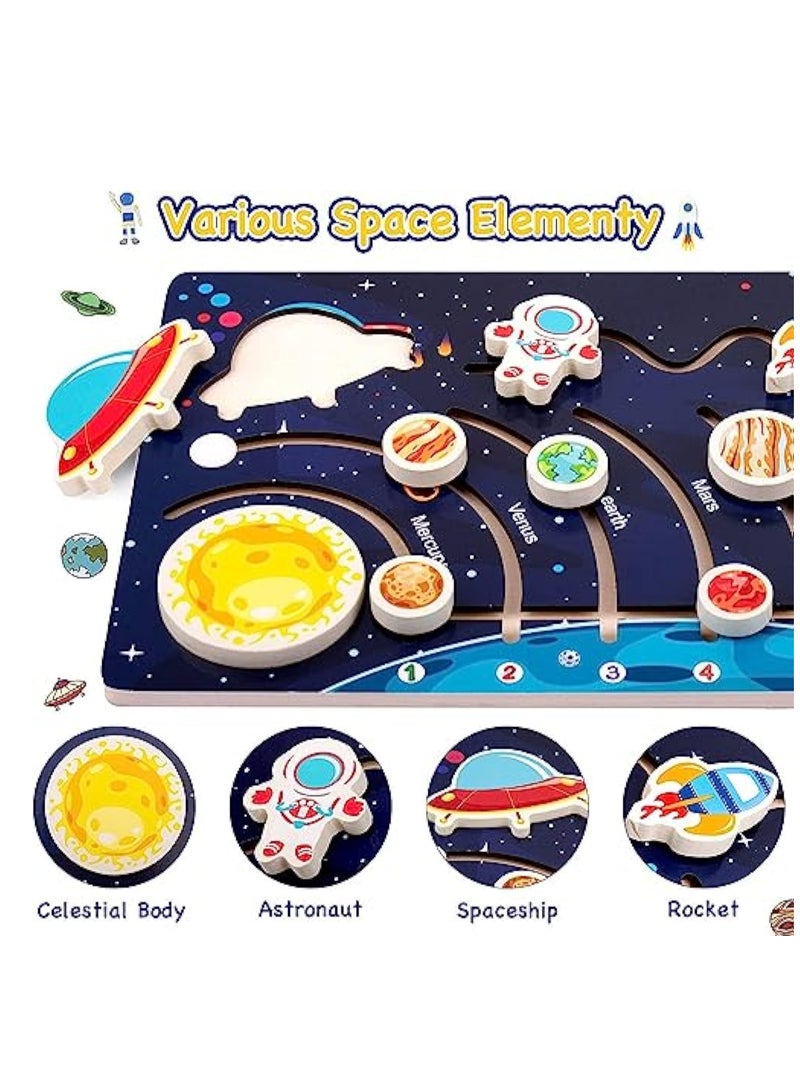 Wooden Solar System Puzzles for Kids, Toddlers Planet Outer Space Toys Preschool Learning Activities Montessori Educational Toys Space Busy Board Gifts for Boys Girls