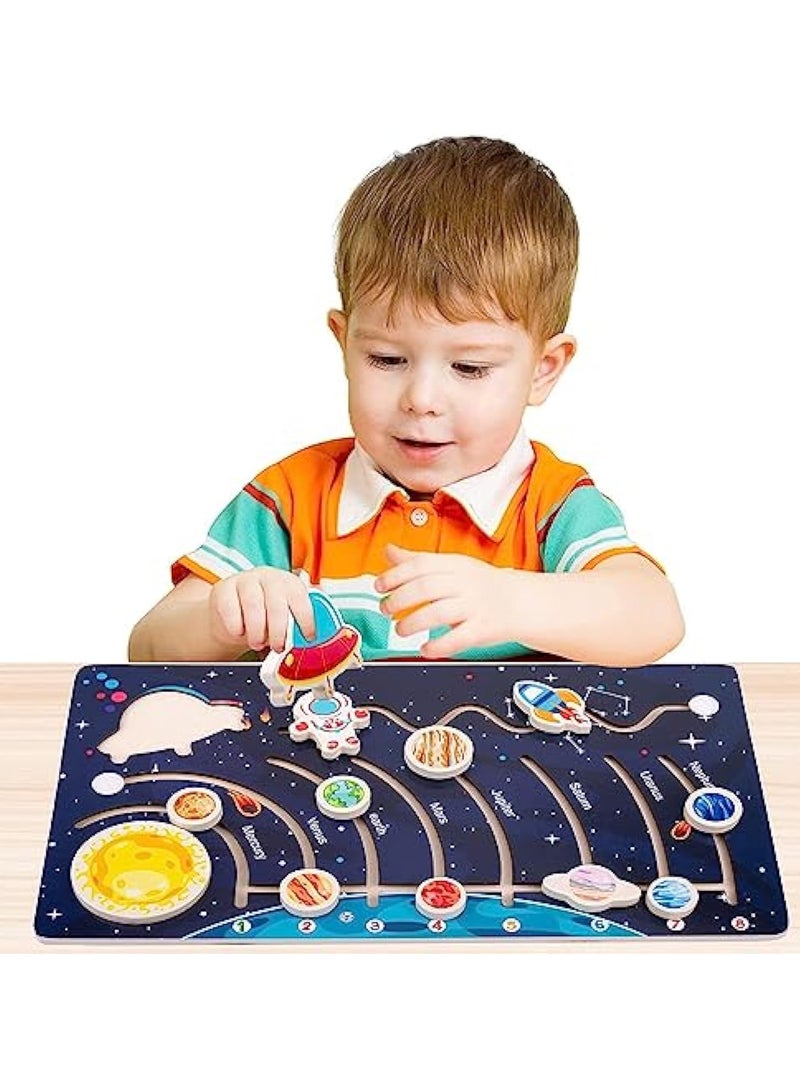 Wooden Solar System Puzzles for Kids, Toddlers Planet Outer Space Toys Preschool Learning Activities Montessori Educational Toys Space Busy Board Gifts for Boys Girls