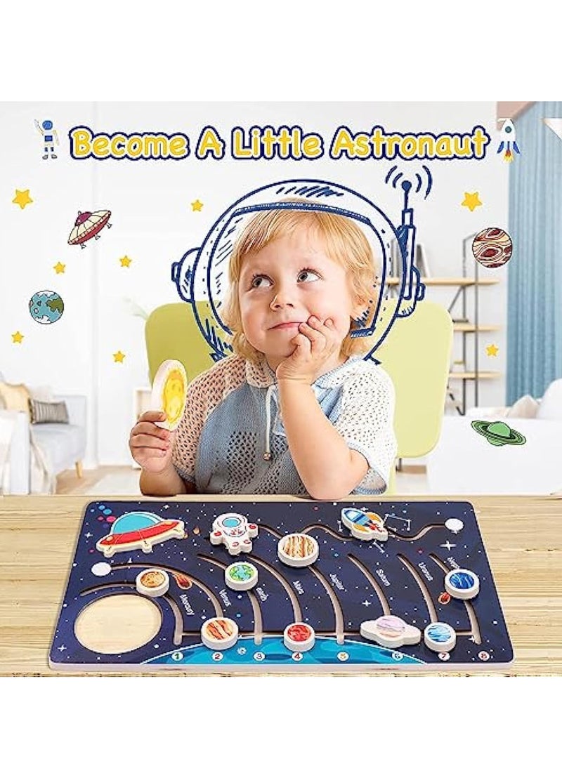 Wooden Solar System Puzzles for Kids, Toddlers Planet Outer Space Toys Preschool Learning Activities Montessori Educational Toys Space Busy Board Gifts for Boys Girls