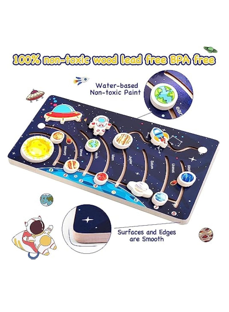 Wooden Solar System Puzzles for Kids, Toddlers Planet Outer Space Toys Preschool Learning Activities Montessori Educational Toys Space Busy Board Gifts for Boys Girls