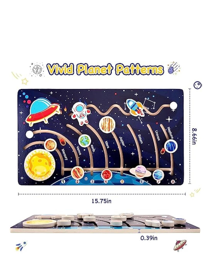 Wooden Solar System Puzzles for Kids, Toddlers Planet Outer Space Toys Preschool Learning Activities Montessori Educational Toys Space Busy Board Gifts for Boys Girls