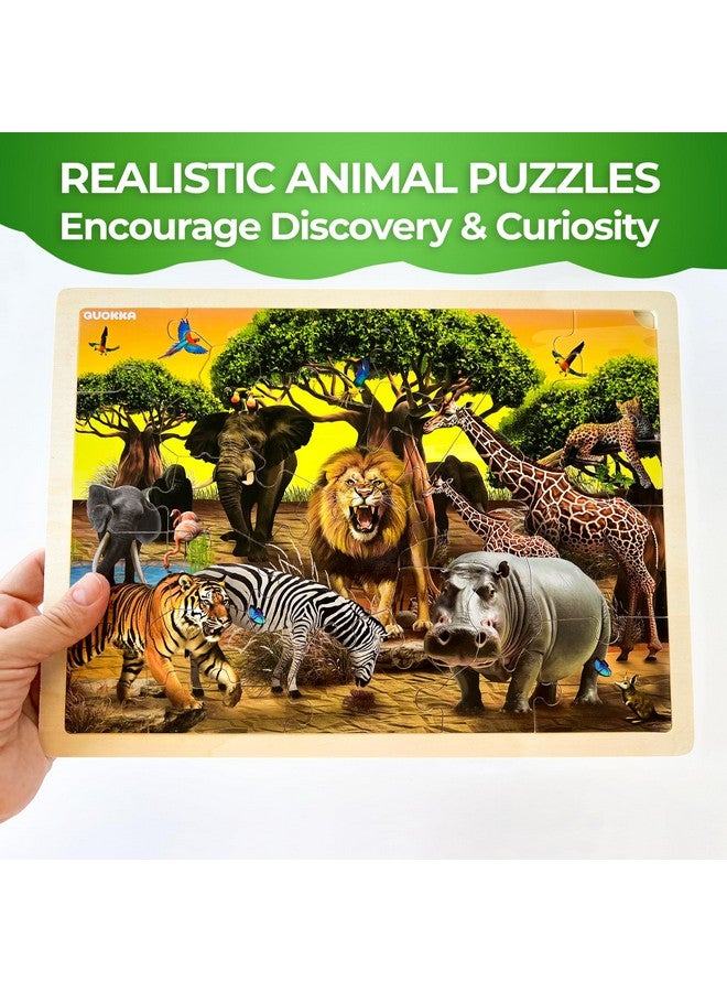 4Set Puzzles For Kids Ages 4-6 - 48 Pcs Wooden Toddler Realistic Montessori Puzzles Ages 3-5 - Wild Animals Africa Ocean Farm Learning Games For Boys And Girls 4-8 Year Olds