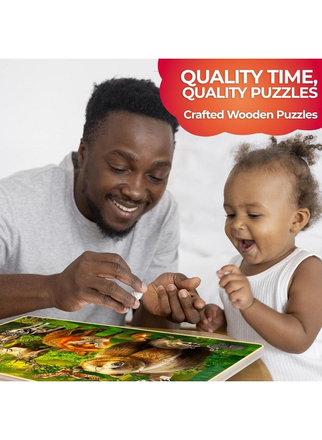 4Set Puzzles For Kids Ages 4-6 - 48 Pcs Wooden Toddler Realistic Montessori Puzzles Ages 3-5 - Wild Animals Africa Ocean Farm Learning Games For Boys And Girls 4-8 Year Olds