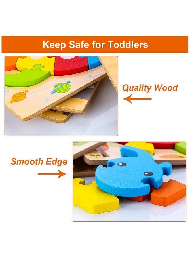 Wooden Animal Puzzles For 1 2 3 Years Old Boys Girls, Toddler Educational Developmental Toys Gift With 6 Animals Baby Montessori Color Shapes Learning Puzzles