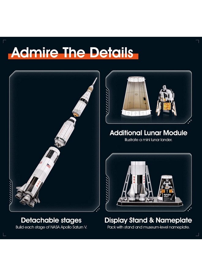 Nasa Apollo Saturn V 3D Puzzles For Adults Kids Space Toys For Boys 5-8 Rocket Ship Building Puzzles For Kids Ages 8-10 12-14 Crafts For Adult Space Exploration Puzzle Model Kit Building, 136 Pieces