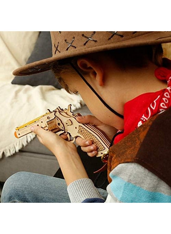 3D Wooden Puzzles Rubber Band Gun Model Craft Kit Unique Gift Mechanical Model Brain Teaser (Revolver Toy)