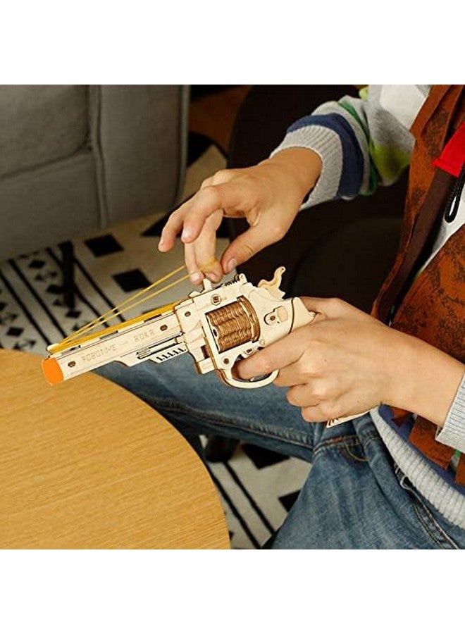 3D Wooden Puzzles Rubber Band Gun Model Craft Kit Unique Gift Mechanical Model Brain Teaser (Revolver Toy)