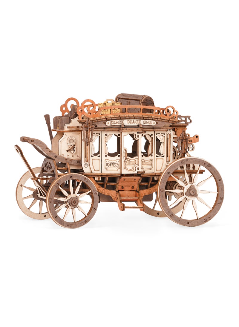 ROKR 3D Wooden Puzzle Stagecoach Mechanical Music Box AMKA1, Assembly Brain Teaser 3D Wooden Puzzle DIY Build Model Crafts Kits, Unique Gifts and Home Decor for Teens or Adults