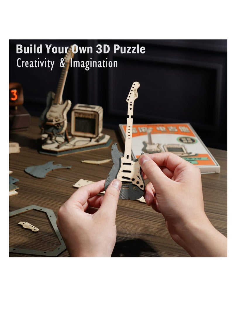 ROKR Electric Guitar Model 3D Wooden Puzzle DIY music box TG605K,Assembly Brain Teaser 3D Wooden Puzzle DIY Build Model Crafts Kits, Unique Gifts and Home Decor for Teens or Adults