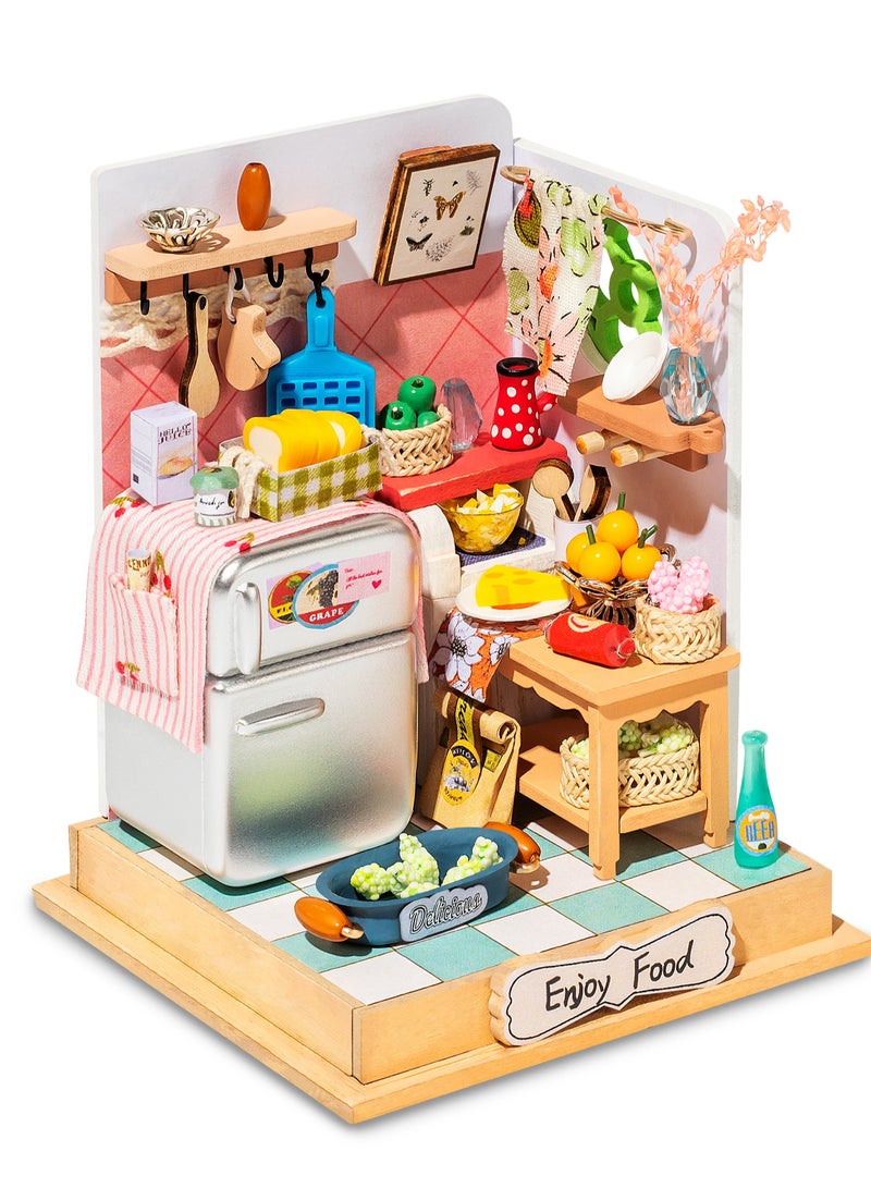 Rolife Kitchen Set Taste Life DS015 3D Wooden Puzzle DIY Miniature Furniture Dollhouse Kit Unique Home Decor Birthday Gifts for Teens or Adults