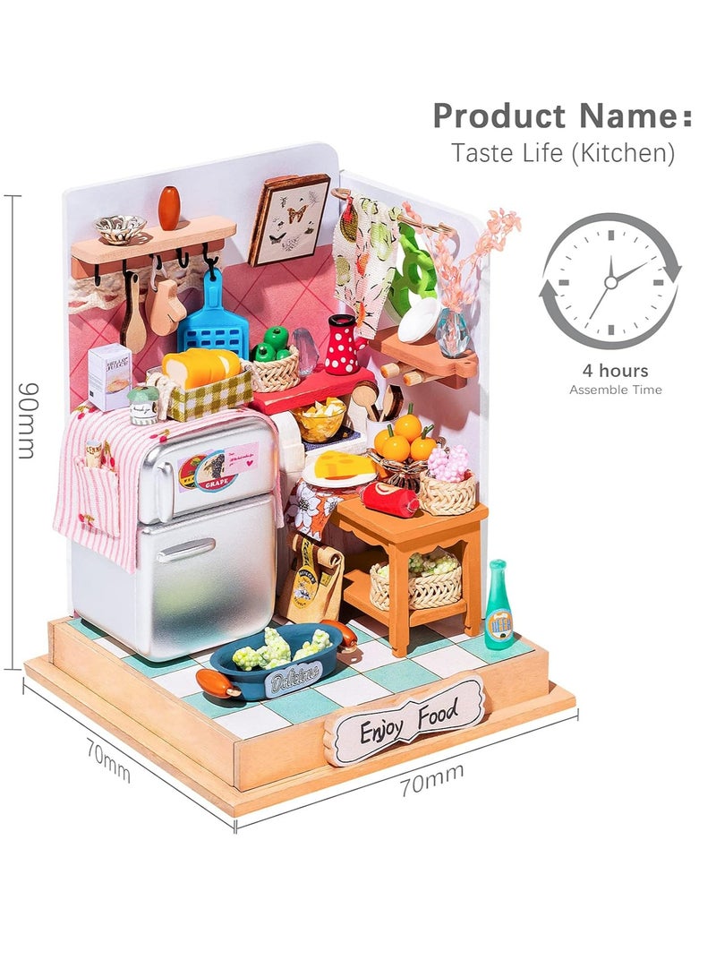 Rolife Kitchen Set Taste Life DS015 3D Wooden Puzzle DIY Miniature Furniture Dollhouse Kit Unique Home Decor Birthday Gifts for Teens or Adults