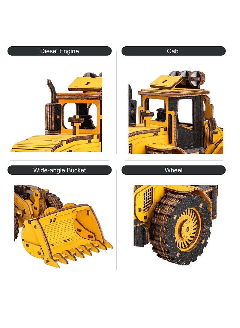 ROKR Bulldozer Engineering Vehicle 3D Wooden Puzzle TG509K,Assembly Brain Teaser 3D Wooden Puzzle DIY Build Model Crafts Kits, Unique Gifts and Home Decor for Teens or Adults