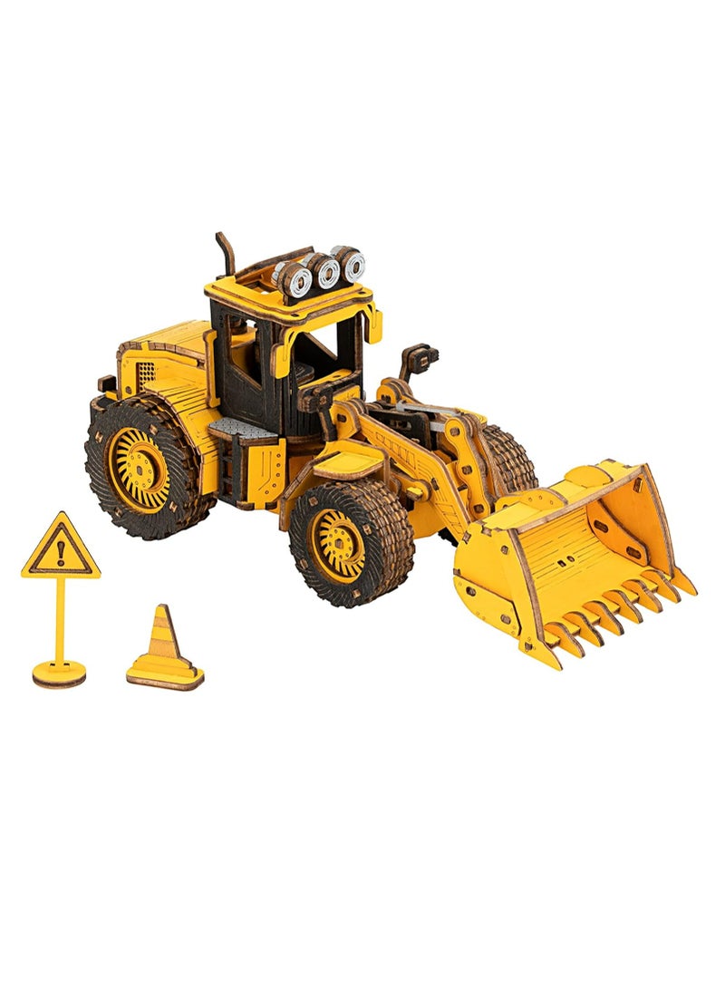 ROKR Bulldozer Engineering Vehicle 3D Wooden Puzzle TG509K,Assembly Brain Teaser 3D Wooden Puzzle DIY Build Model Crafts Kits, Unique Gifts and Home Decor for Teens or Adults