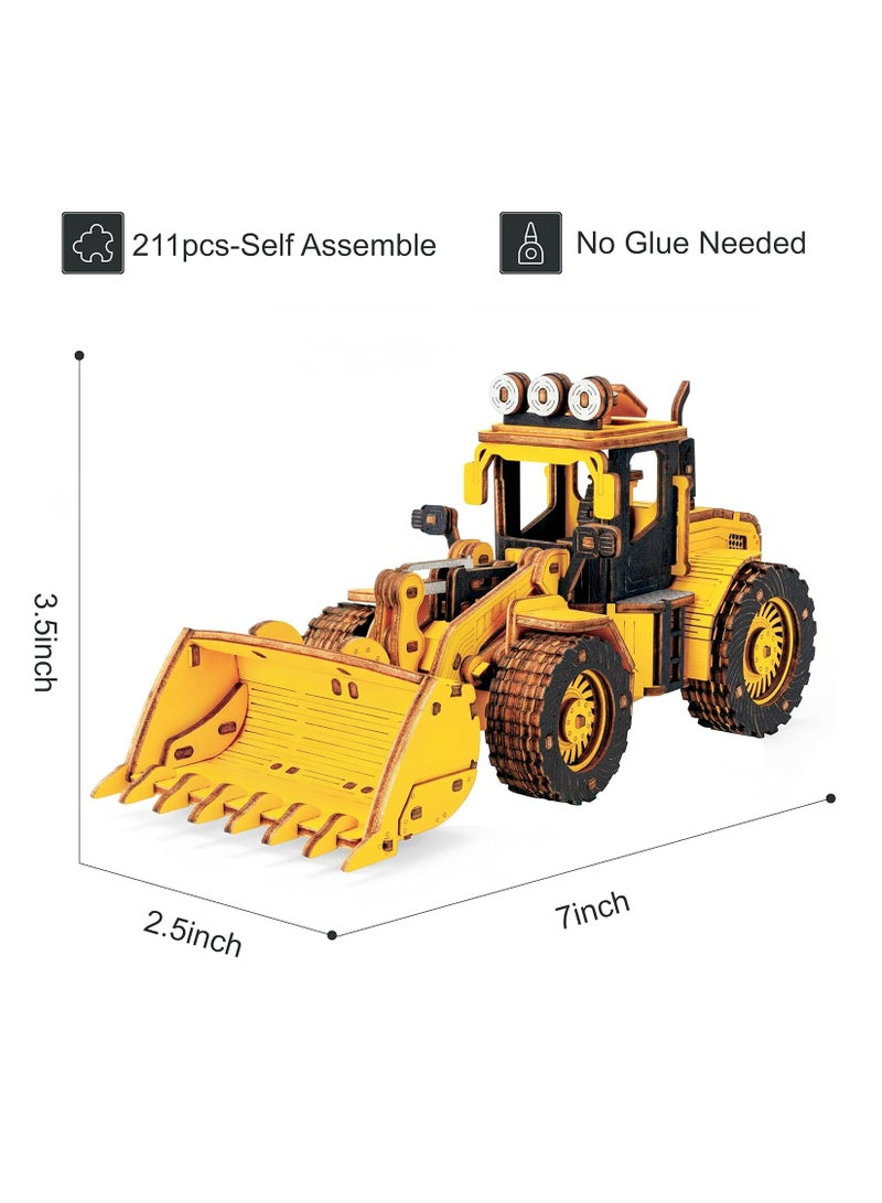 ROKR Bulldozer Engineering Vehicle 3D Wooden Puzzle TG509K,Assembly Brain Teaser 3D Wooden Puzzle DIY Build Model Crafts Kits, Unique Gifts and Home Decor for Teens or Adults