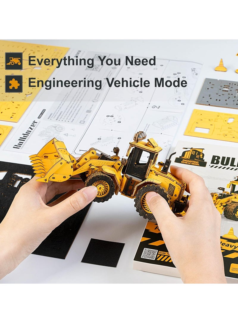 ROKR Bulldozer Engineering Vehicle 3D Wooden Puzzle TG509K,Assembly Brain Teaser 3D Wooden Puzzle DIY Build Model Crafts Kits, Unique Gifts and Home Decor for Teens or Adults