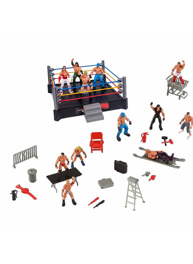 Contains 12 Wrestler Doll Sets And Accessories, Four-Corner Ring Scene Model Toys