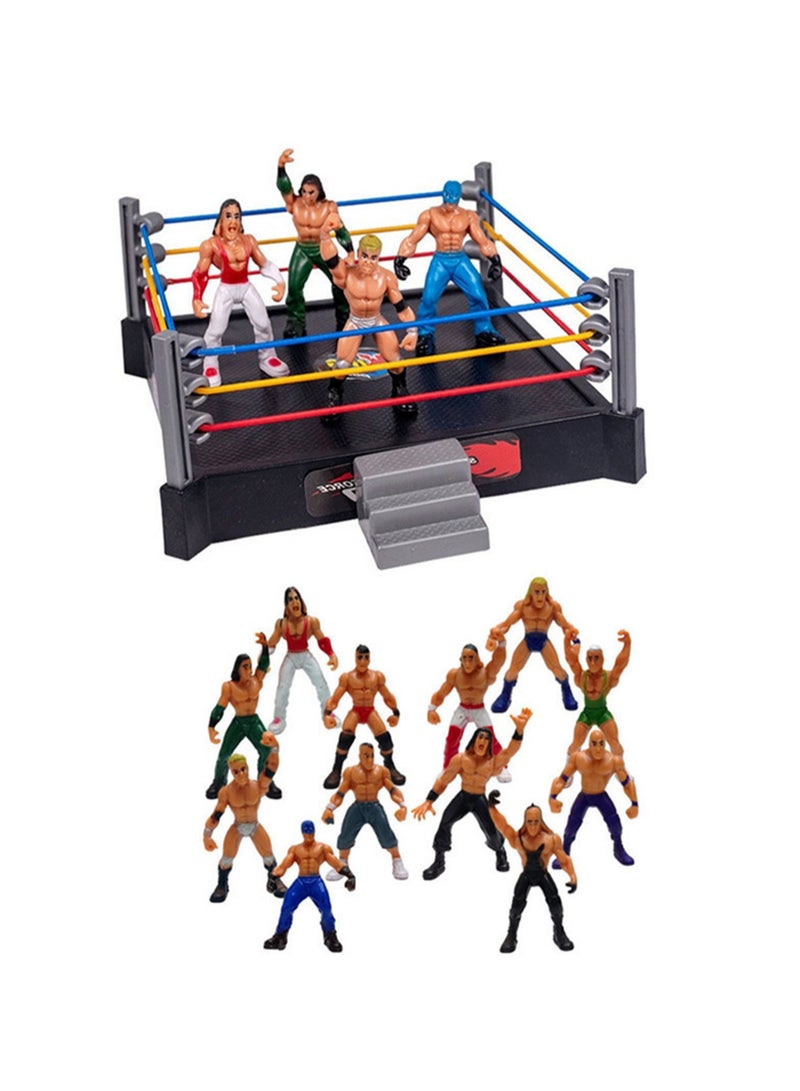 Contains 12 Wrestler Doll Sets And Accessories, Four-Corner Ring Scene Model Toys