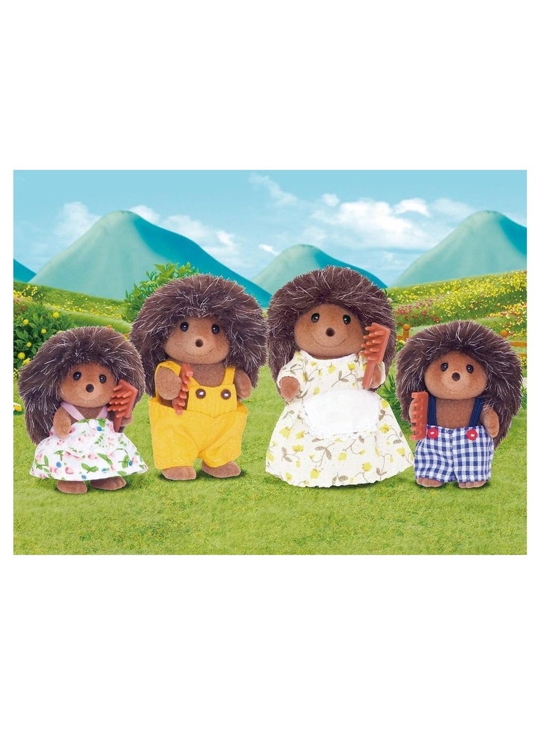 Hedgehog Family Set | Mixed Gender | Plastic | 4 Poseable Figures in Removable Fabric Clothing | Ages 3 to 10