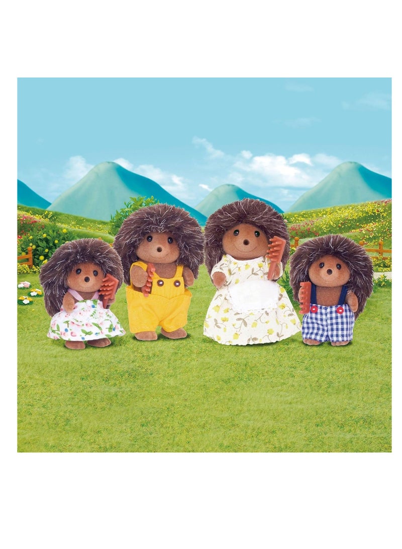 Hedgehog Family Set | Mixed Gender | Plastic | 4 Poseable Figures in Removable Fabric Clothing | Ages 3 to 10