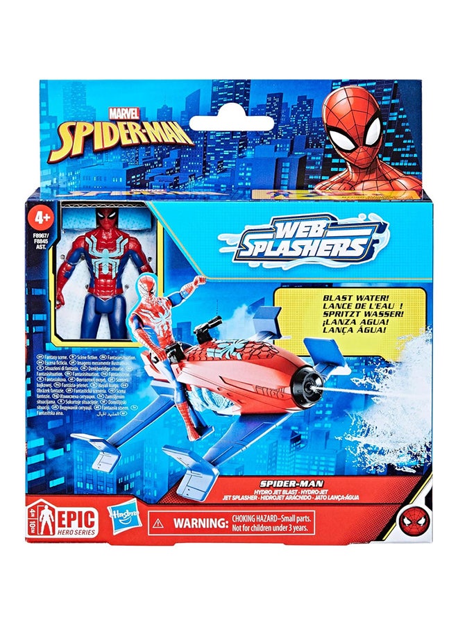 Marvel Epic Hero Series Web Splashers Spider-Man Hydro Jet Blast, 4-Inch Action Figure and Vehicle Playset, Super Hero Toys for Kids 4 and Up