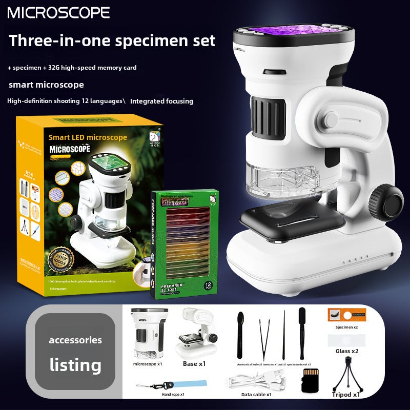 EduSmart Digital Microscope HD Display Kids Science Toy 3-in -1 Edition Multi-Specimen Memory Card