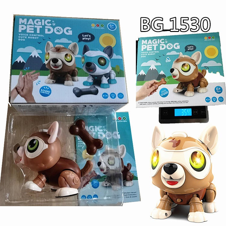 Cross-border intelligent voice control magic pet dog multi-function touch sensing electronic robot dog model assembled toy Magic pet dog yellow [finished version]