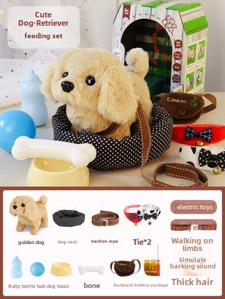 Walking Barking Plush Dog Toy for Kids Golden Retriever [color cabin + kennel bag + feeding set]]