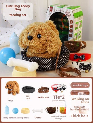 Walking Barking Plush Dog Toy for Kids Teddy [color cabin + kennel bag + feeding set]]