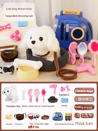 Walking Barking Plush Dog Toy for Kids Luxury Upgrade-Bichon Dog [Portable Cage + Kennel + Pet Dress Accessories]]