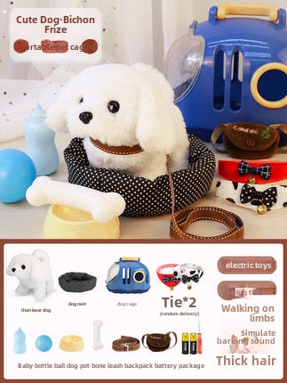 Walking Barking Plush Dog Toy for Kids Upgrade-Bichon Dog [Pet Cage + Kennel Bag + Feeding Kit]]