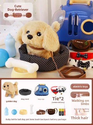 Walking Barking Plush Dog Toy for Kids Upgrade-golden retriever [pet cage + kennel bag + feeding set]]