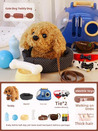 Walking Barking Plush Dog Toy for Kids Upgrade-Teddy [pet cage + kennel bag + feeding set]]