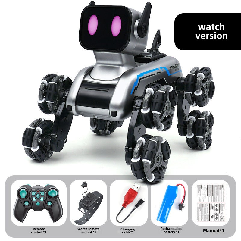 Kids Smart RC Robot Dog Stunt Toy Eight Wheel Stunt Mechanical Dog-Double Control