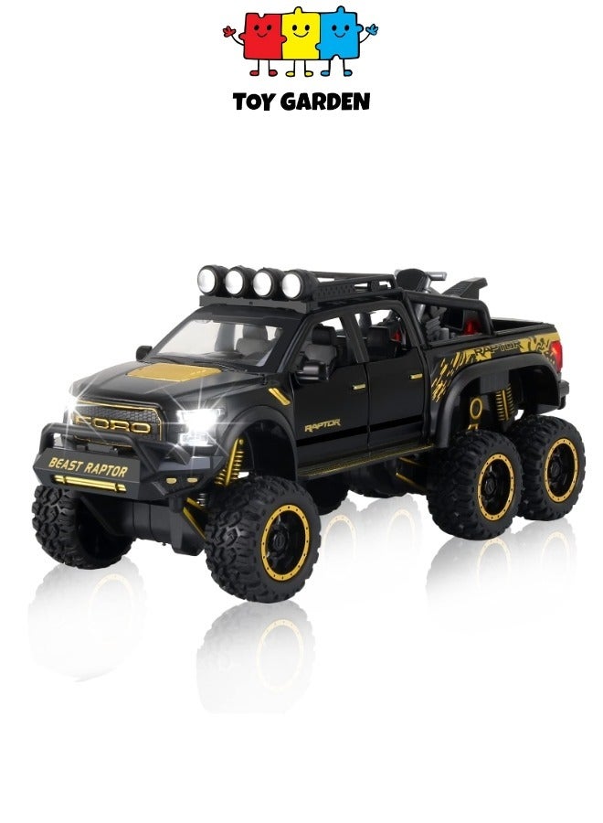 Toy Pickup Trucks for Boys F150 Raptor DieCast Metal Model Car with Sound and Light for kids age 3 year and up BLACK