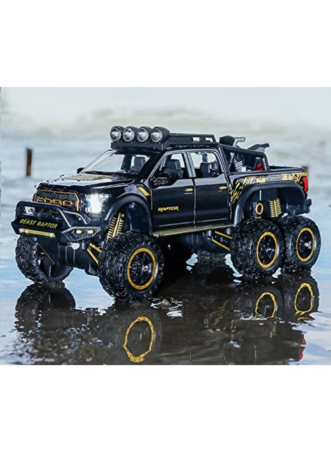 Toy Pickup Trucks for Boys F150 Raptor DieCast Metal Model Car with Sound and Light for kids age 3 year and up BLACK