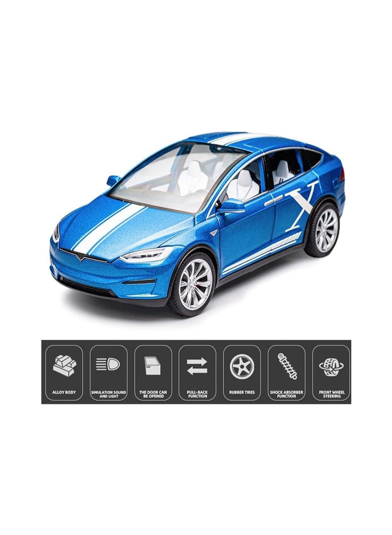 1:24 Model X - Blue Model Alloy Car Kids Diecast Toy Car, Pull Back Alloy Car With Light And Music, Great Gift For Boys And Girls.